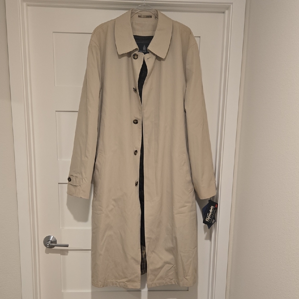 London Fog Beige Mens Long Water Resistant Trench Coat Outdoor Gorpcore